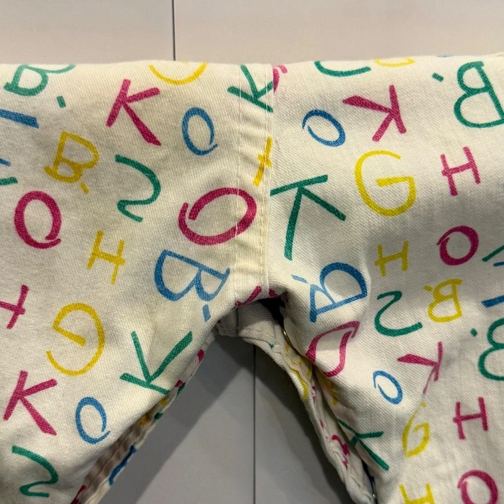 Vtg OshKosh B'gosh USA White Alphabet Print Corduroy Overalls‎ Vestbak 18 Mos